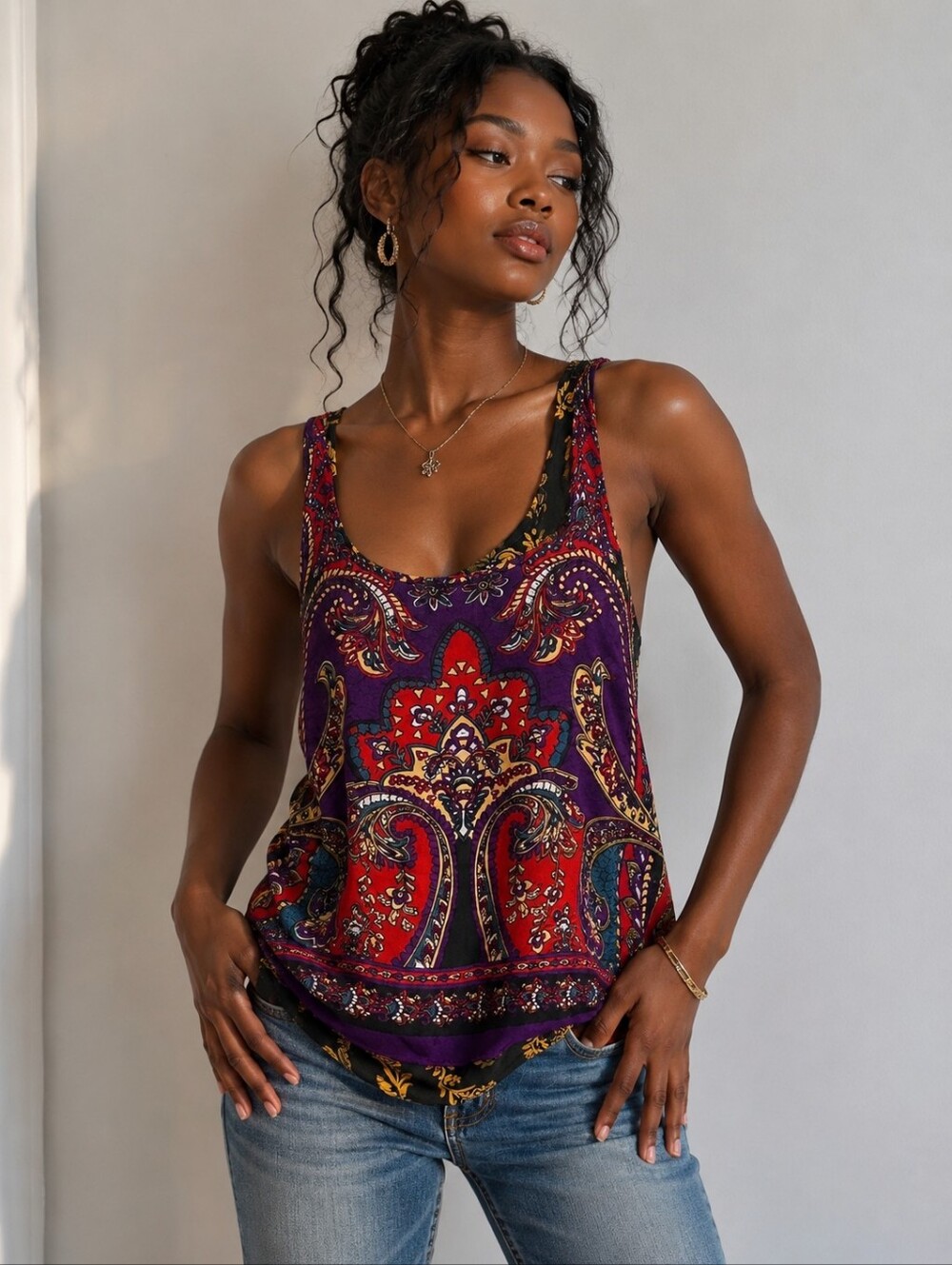 ❤️ PATRONS OF PEACE OPEN SPLIT BACK BOHO TANK TOP, SMALL